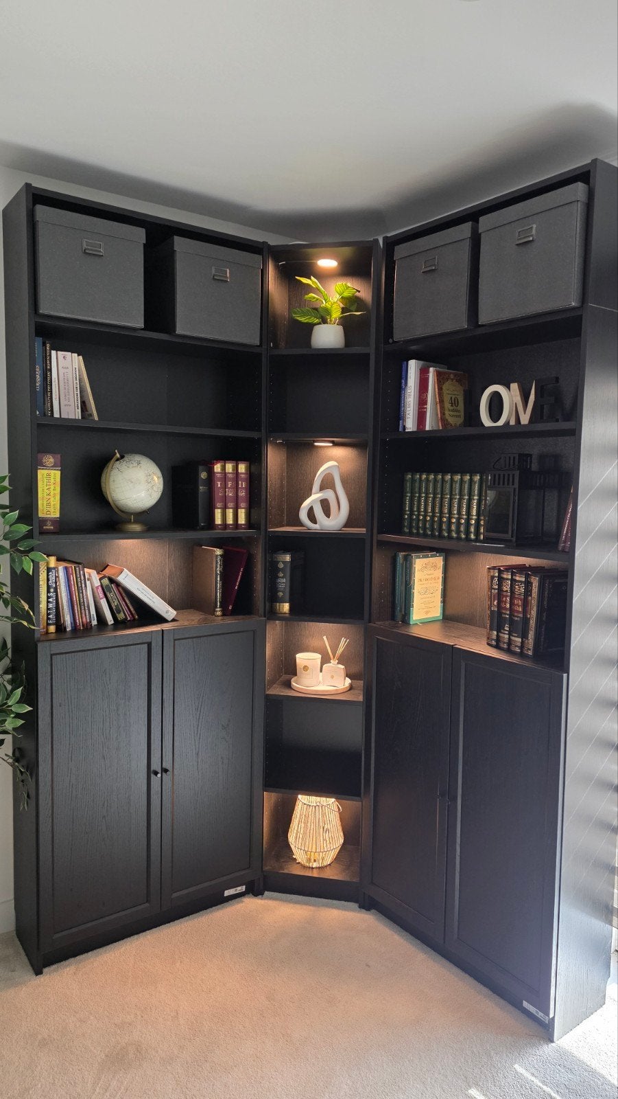 Bibliothèque IKEA BILLY d'angle complète avec LED, Avec porte(s)