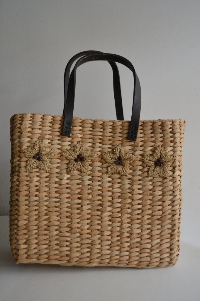 PETIT CABAS VINTAGE EN JONC TRESSE. ANSES CUIR., Enlèvement, Comme neuf, Autres types