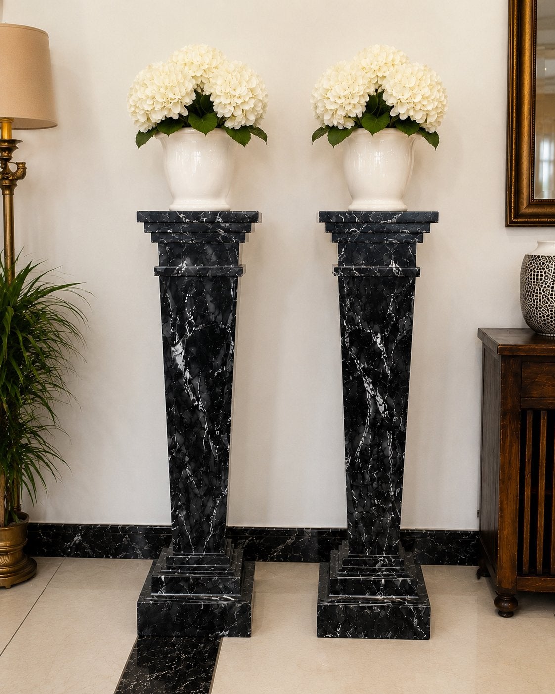 Paire de colonnes en marbre massif noir de luxe 110 cm, Enlèvement, Comme neuf