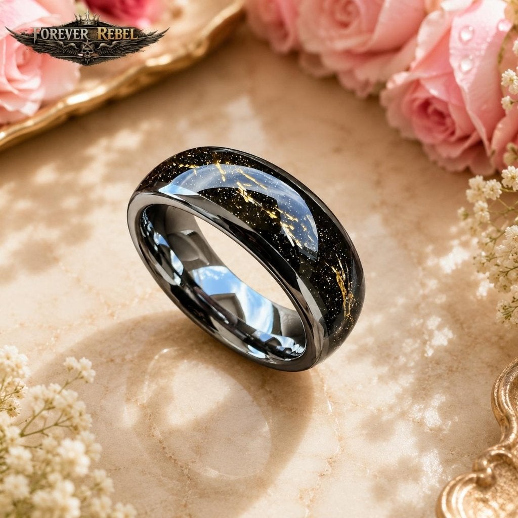 Trouwringen Wolfraam - Aureon Noir Goud/Zilver Diverse Maten, Handtassen en Accessoires, Ringen, Overige materialen, Overige kleuren