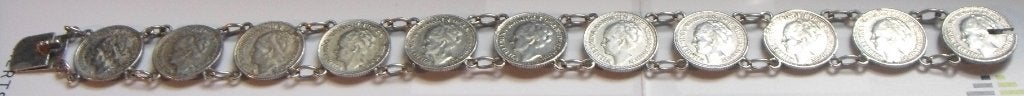 Bracelet pièces 10 cents Wilhemina Koningin Der Nederlanden, Ophalen of Verzenden, Zo goed als nieuw, Zilver, Zilver