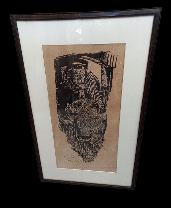 Voldaan George Noteboom 1906-1987 houtsnede, Antiek en Kunst, Kunst | Etsen en Gravures, Ophalen, Houtsnede, Gesigneerd