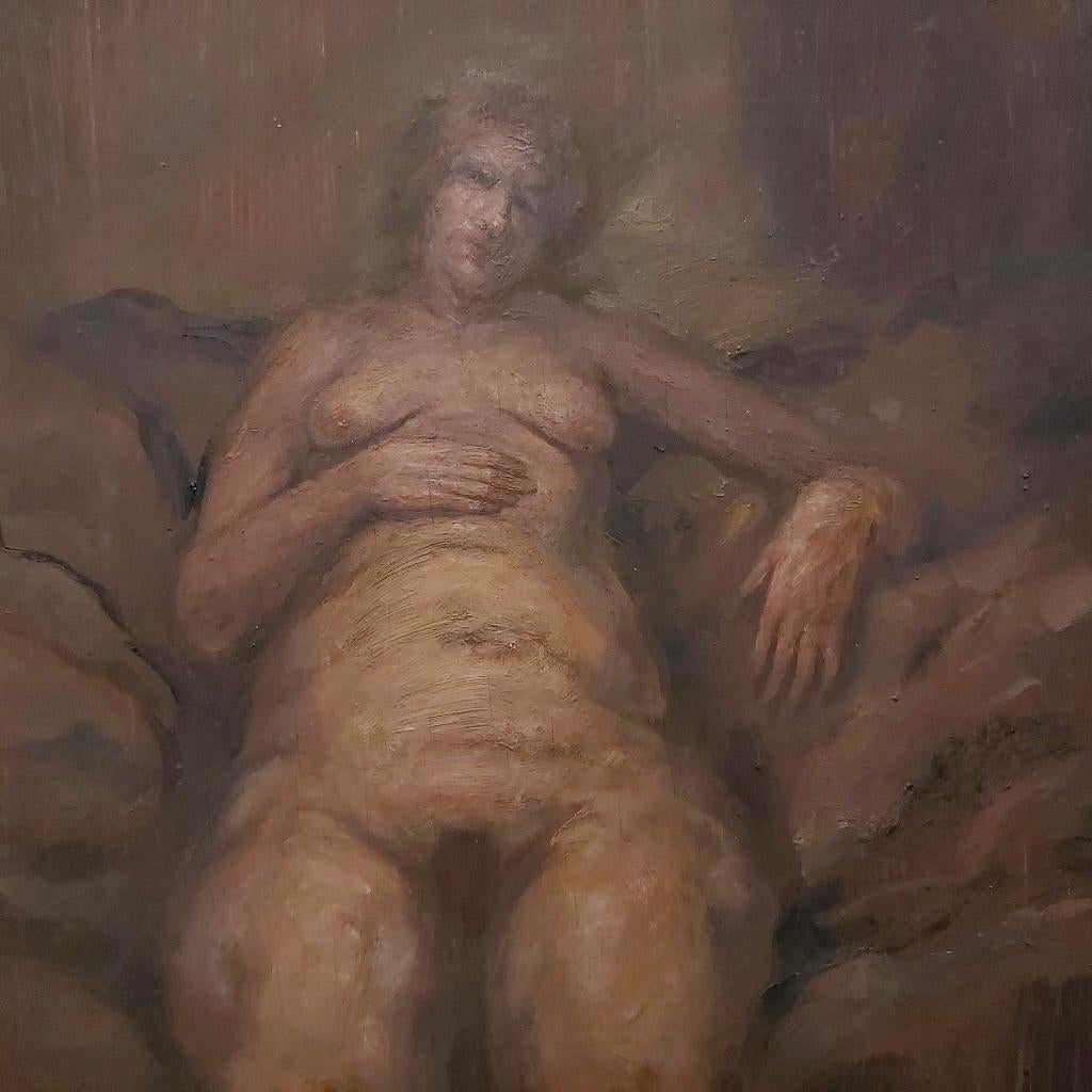 Peinture d'une femme nue assise - Peinture à l'huile, Enlèvement ou Envoi