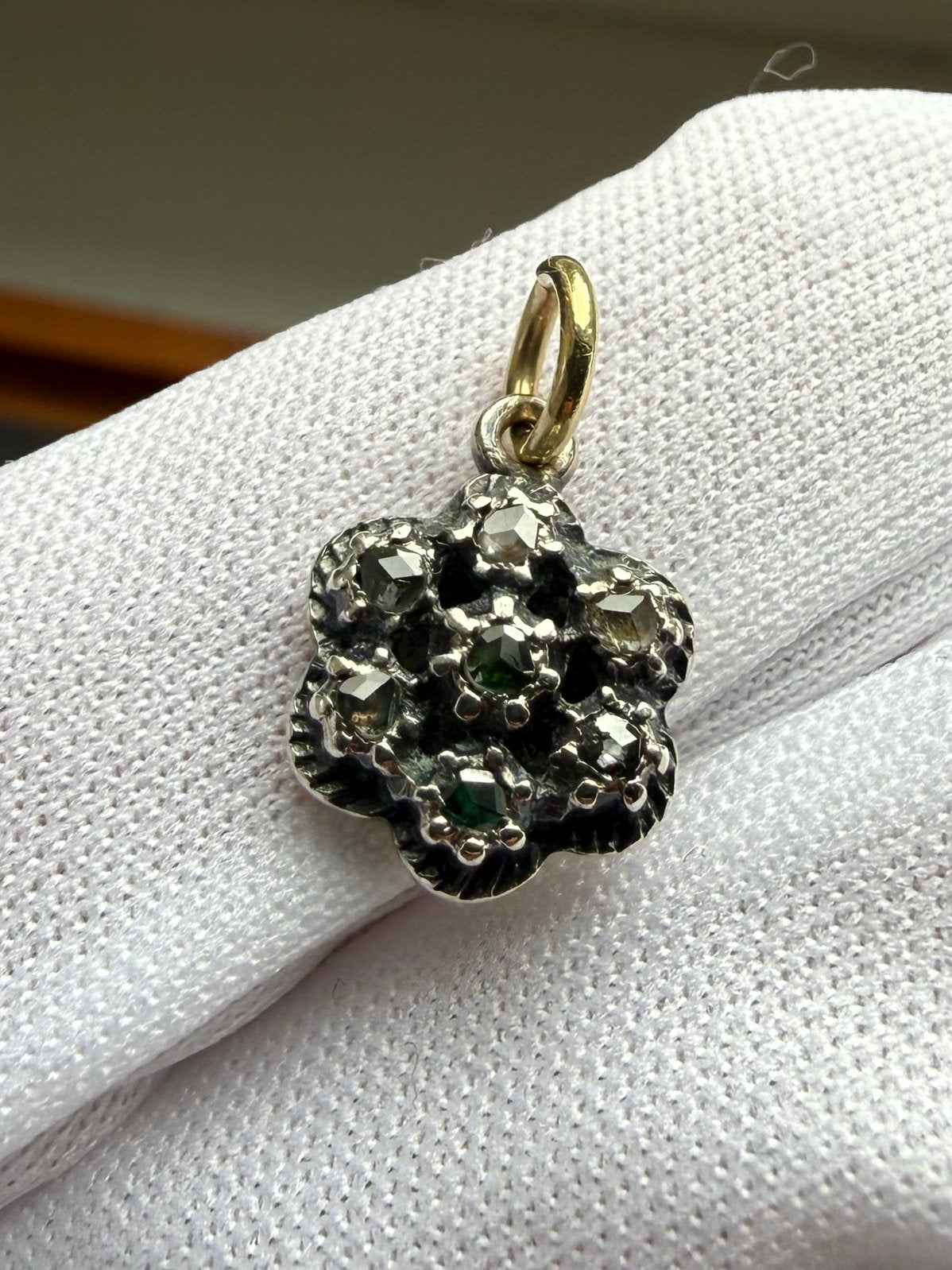 Antieke Hanger 18K Goud & Zilver Roosgeslepen Diamanten, Ophalen of Verzenden, Zo goed als nieuw, Goud, Goud
