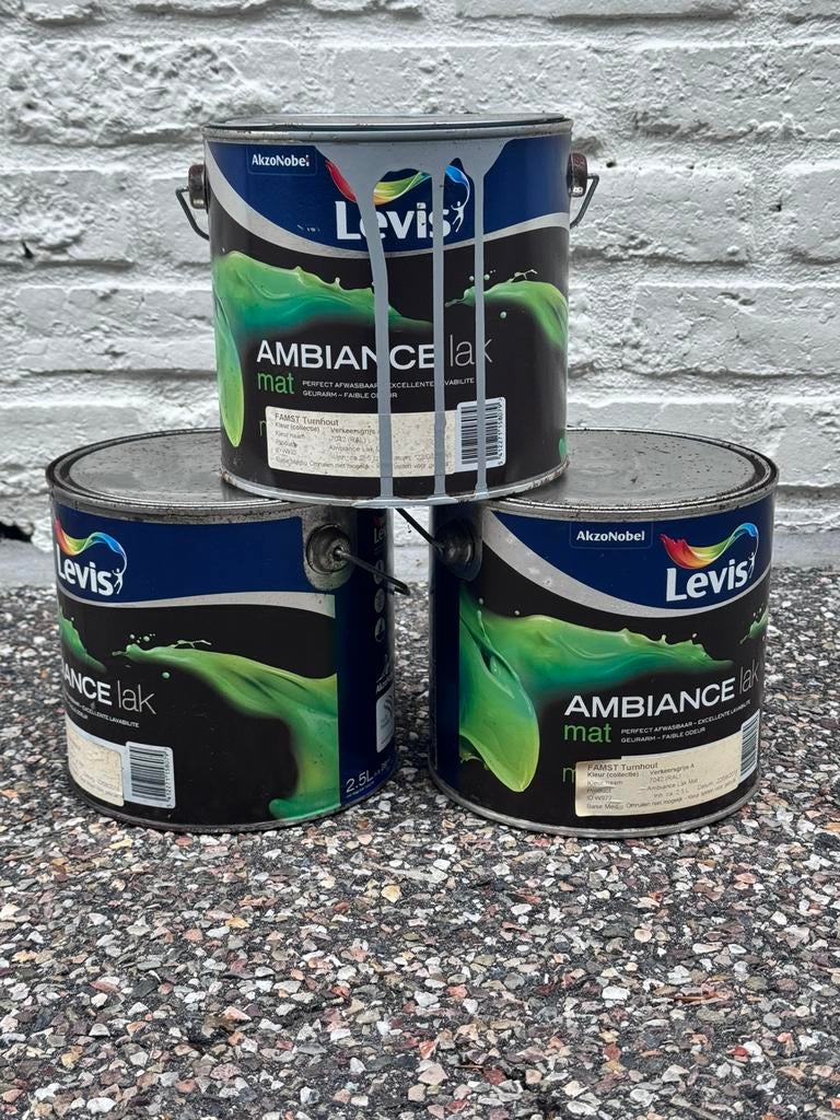 Levis Ambiance Lak Mat RAL 7042 – 2x ongeopend + extra pot, Bricolage & Construction, Peinture, Vernis & Laque, Enlèvement ou Envoi
