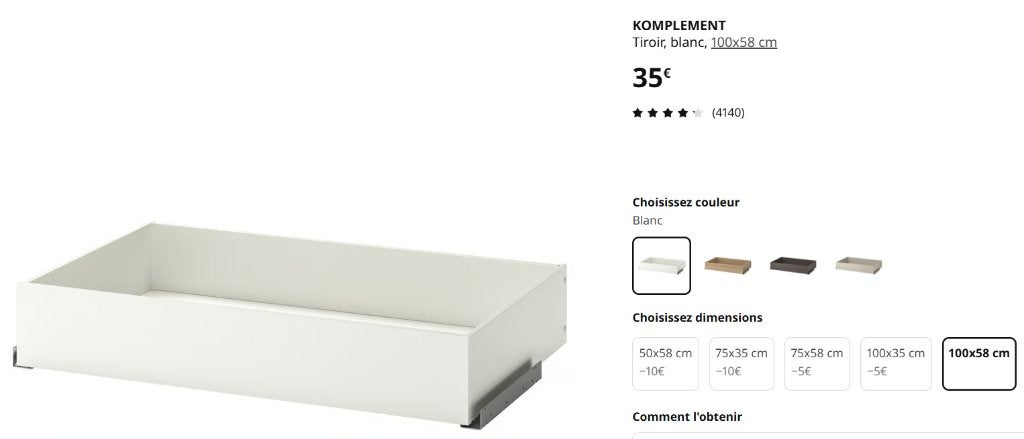 Tiroir IKEA PAX, Enlèvement, Comme neuf, 50 à 75 cm, 50 à 100 cm