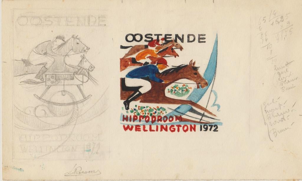 2e origineel ontw. affiche "Oostende Hippodrome" L.Persoons, Collections, Posters & Affiches, Utilisé, Sport, A4 ou plus petit