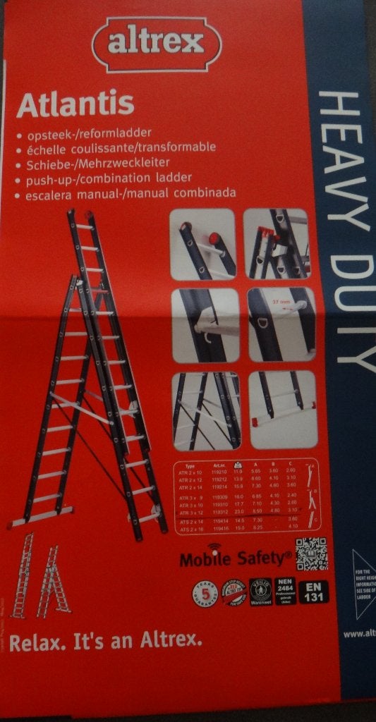 Altrex Atlantis 3-delige ladder, Doe-het-zelf en Bouw, Ladders en Trappen, Ophalen, Nieuw, Ladder, Opvouwbaar of Inschuifbaar