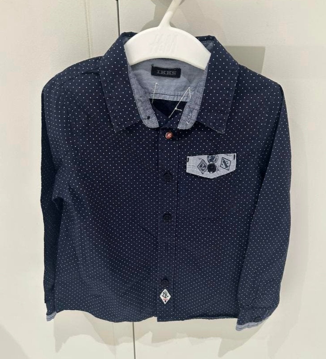 Donkerblauw hemdje hondje - IKKS - mt 98, Kinderen en Baby's, Ophalen of Verzenden, Zo goed als nieuw, Jongen, Overhemd of Blouse