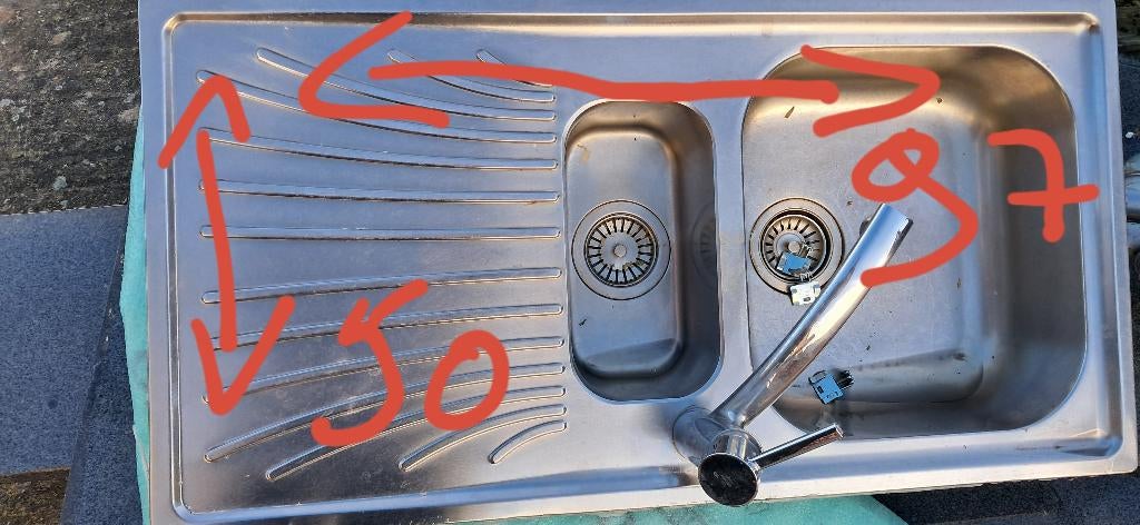 Spoelbak met kraan, Doe-het-zelf en Bouw, Ophalen, Gebruikt, Inox, Kraan
