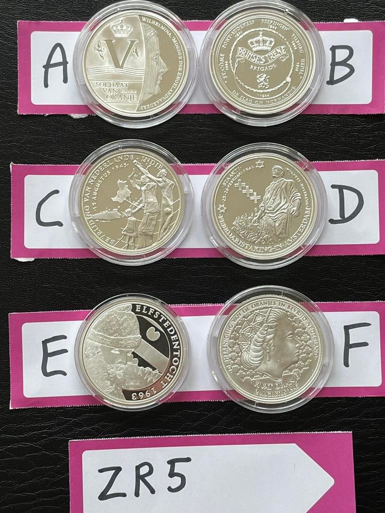 ZR5 Zwaar verzilverde gedenkpenningen (NL) 40mm, Ophalen, Zilver