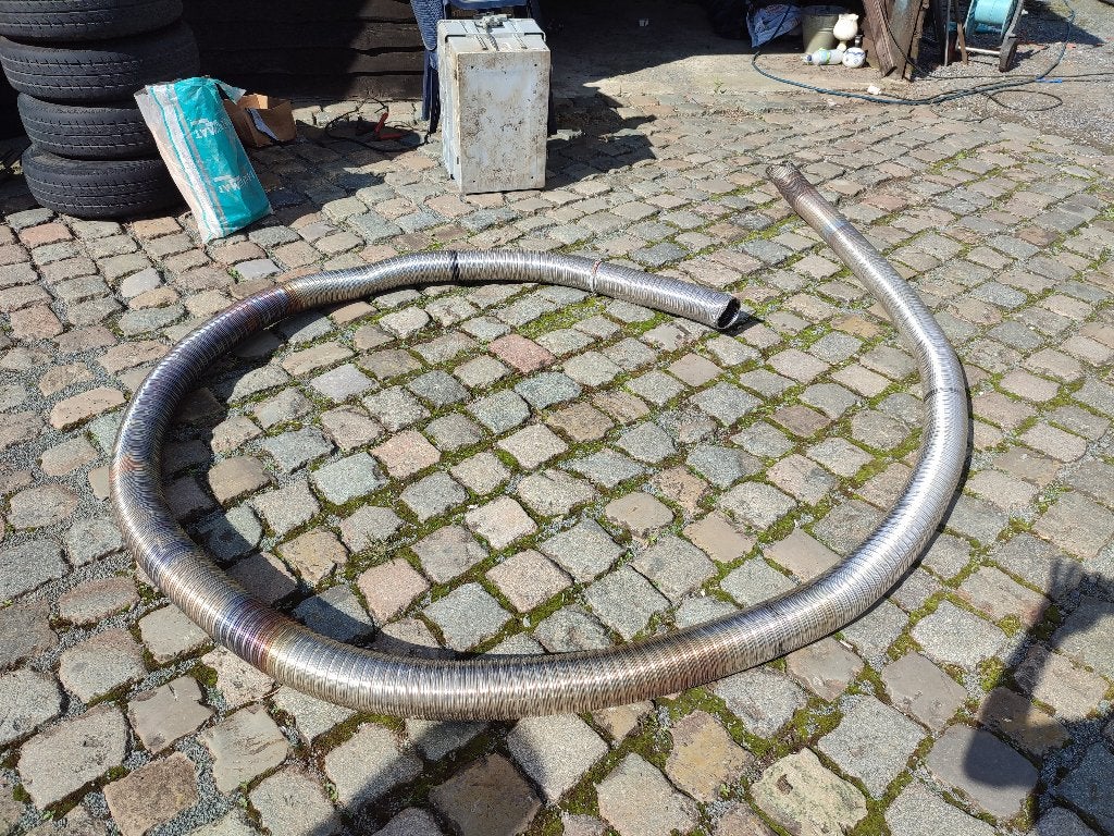 Inox flexibel houtkachel +/- 7m, Ophalen, Gebruikt, Inox, 6 meter of meer