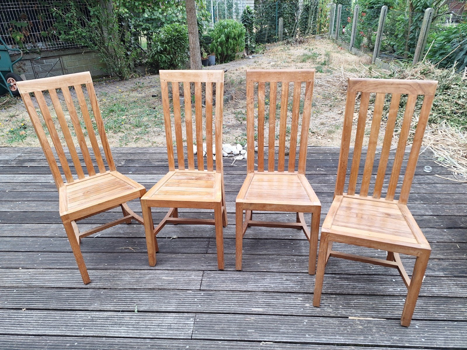 4 teaken stoelen met hoge rug, Ophalen
