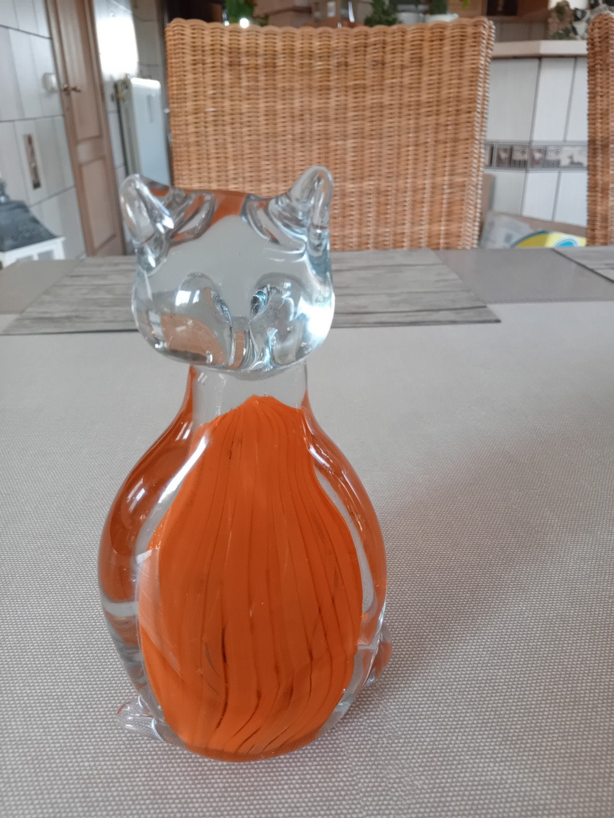 Chat en verre tons oranges et transparents 965 grammes, Enlèvement ou Envoi, Comme neuf, Chien ou Chat, Statue ou Figurine