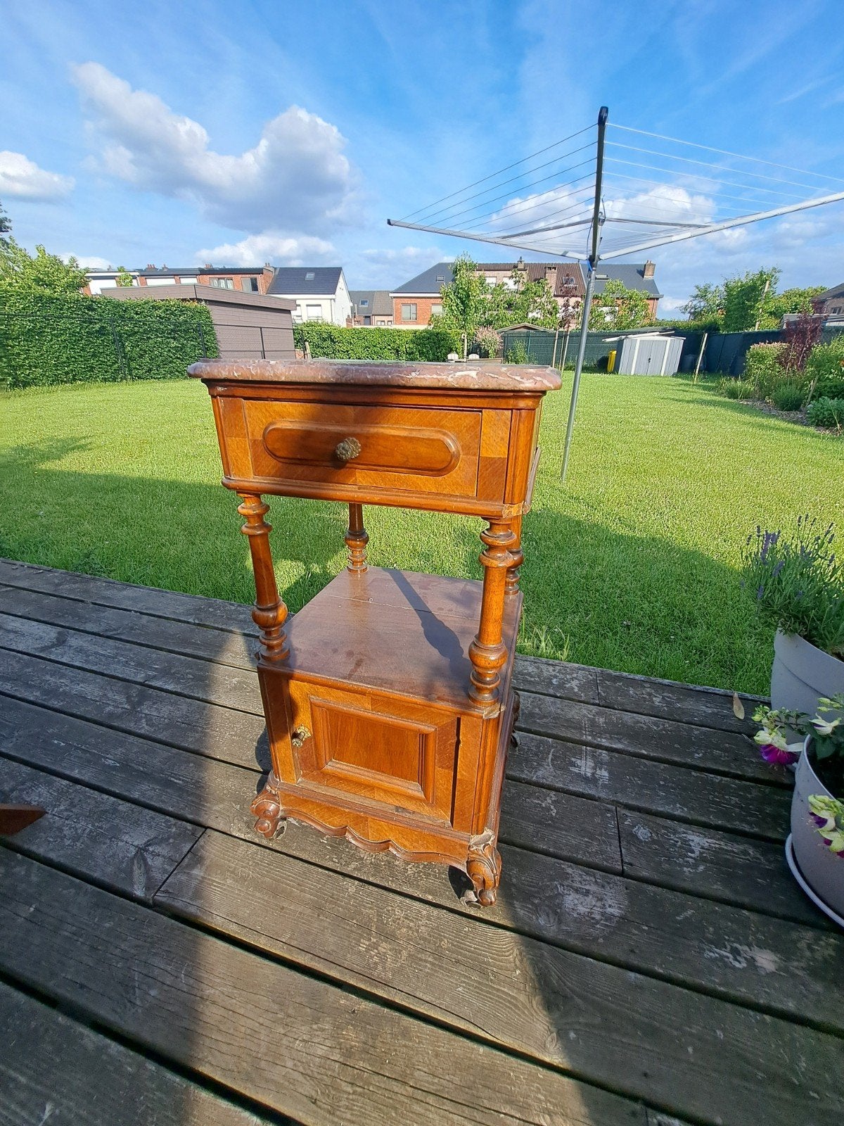 Prachtig Antiek Kastje met Marmeren Blad (op wieltjes), Minder dan 55 cm, Gebruikt, Vierkant, Ophalen of Verzenden