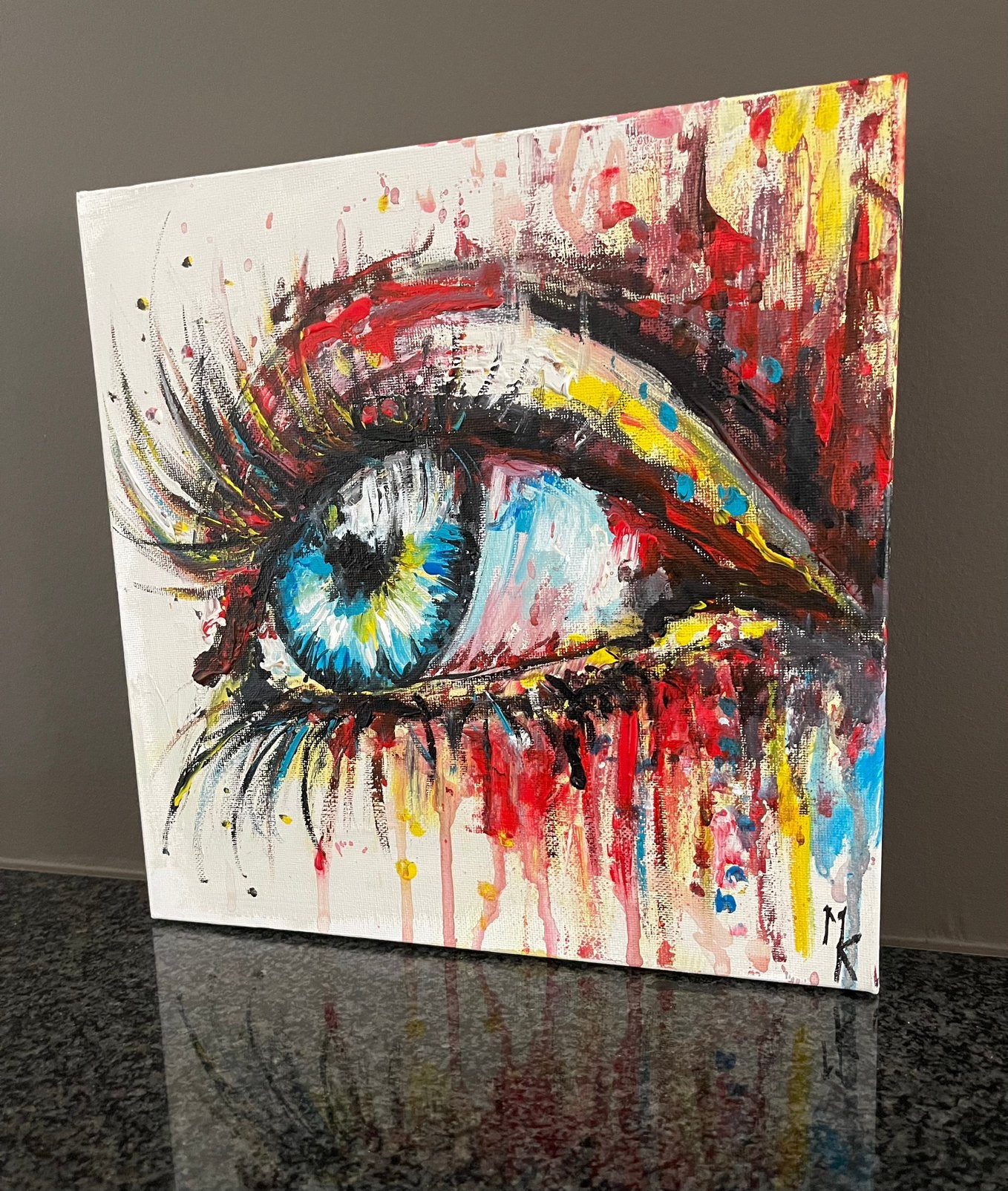 Origineel kleurrijk schilderij oog Mk Art, Ophalen of Verzenden