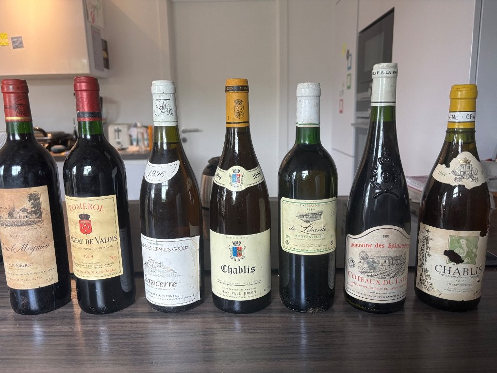 Wijnflessen 1994-1996, Collections, Vins, Pleine, Comme neuf, Enlèvement, Vin rouge