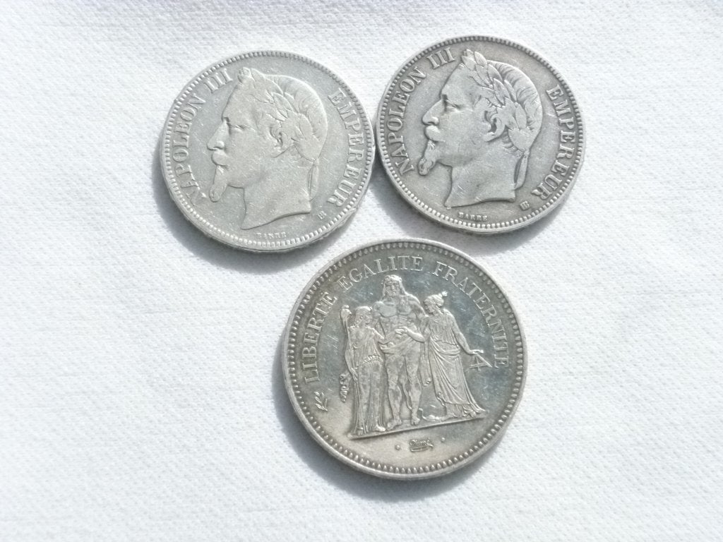 Frankrijk 2 x 5 frank en 50 frank zilver., Ophalen of Verzenden, Frankrijk, Zilver