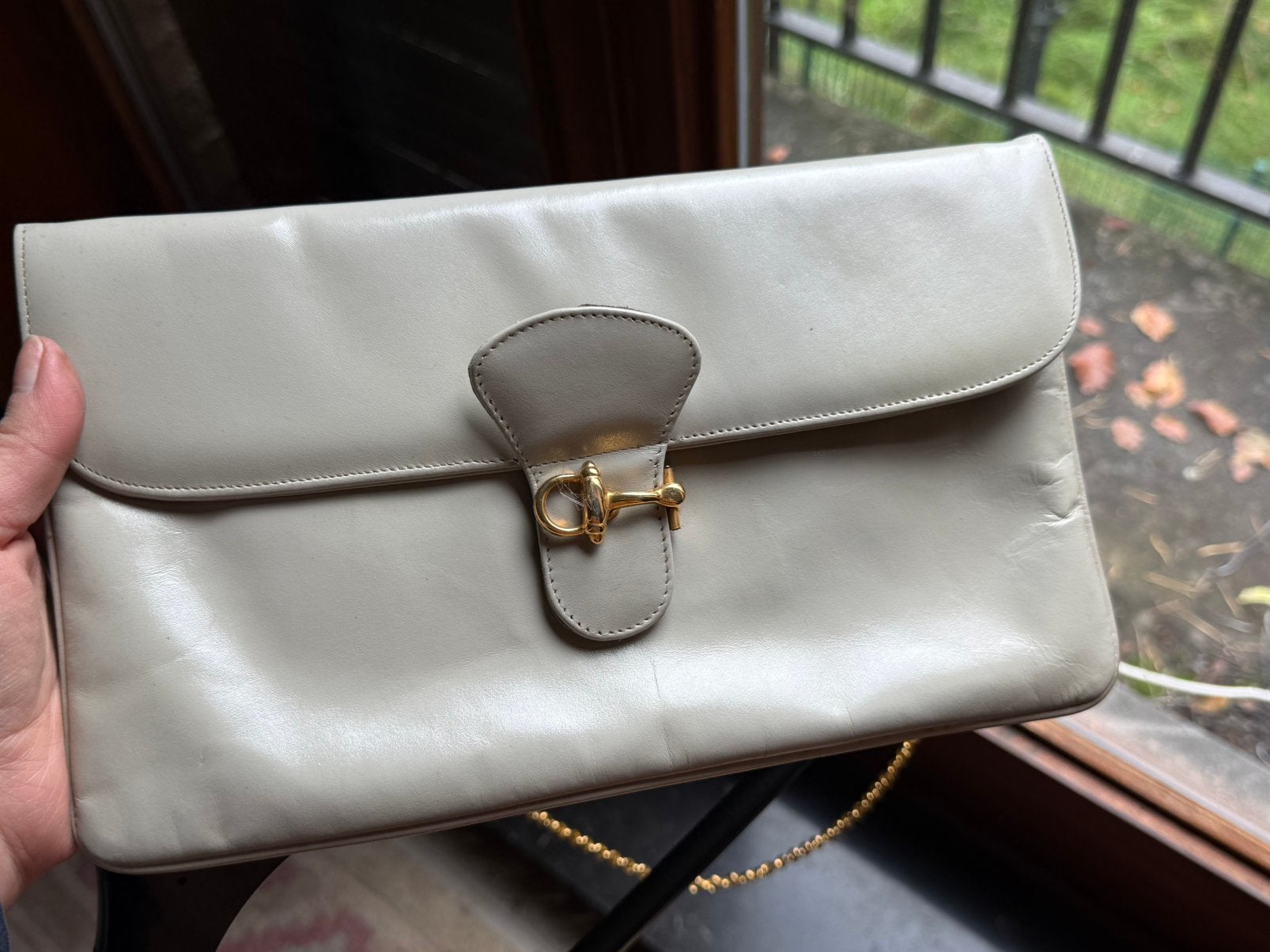 Vintage Italiaanse leren clutch / handtas – Beige, Ophalen of Verzenden, Zo goed als nieuw, Beige, Handtas