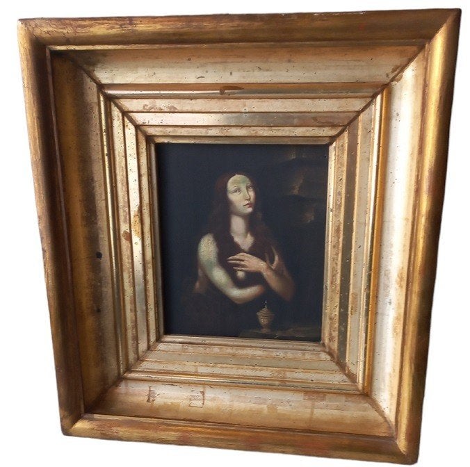 laat 17de eeuws "Maria Magdalena" Spaanse school., Antiek en Kunst, Paneel, Portret of Personen, Ophalen of Verzenden, Gesigneerd