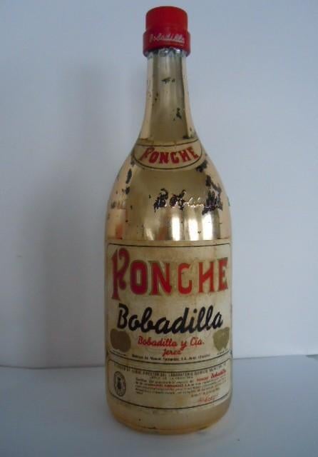 Ancienne bouteille de Ponche Bobadilla, Collections, Vins, Enlèvement ou Envoi, Pleine, Comme neuf, Autres types