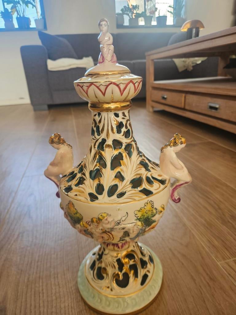 Prachtige Vintage Capodimonte Vaas (Italië) – 37 cm –, Enlèvement ou Envoi
