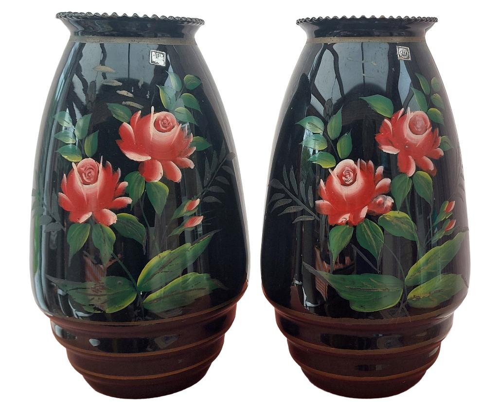2 VASES EN VERRE PEINTS À LA MAIN, Antiquités & Art, Enlèvement
