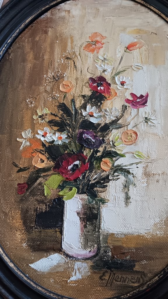 2 antieke schilderijen in ovale kader op plaat, Antiek en Kunst, Ophalen, Gesigneerd