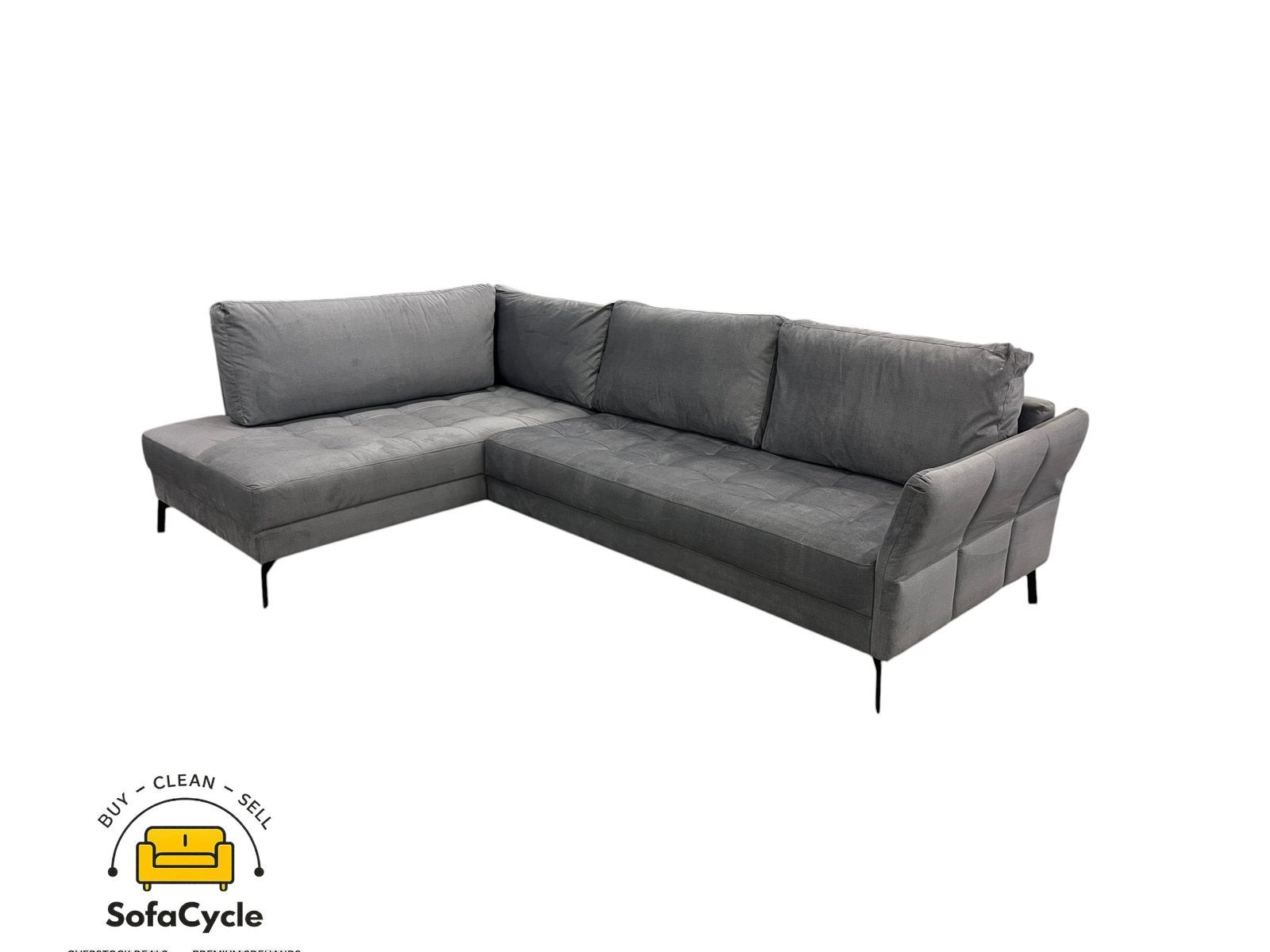Fauteuil d'angle Chateau d'Ax en velours gris, — overstock, Neuf, Enlèvement ou Envoi, SofaCycle, Info@sofacycle.be