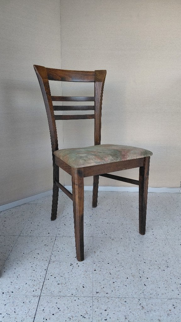 Vintage houten stoel met stoffen zitting, Huis en Inrichting, Ophalen, Hout, Bruin, Vintage