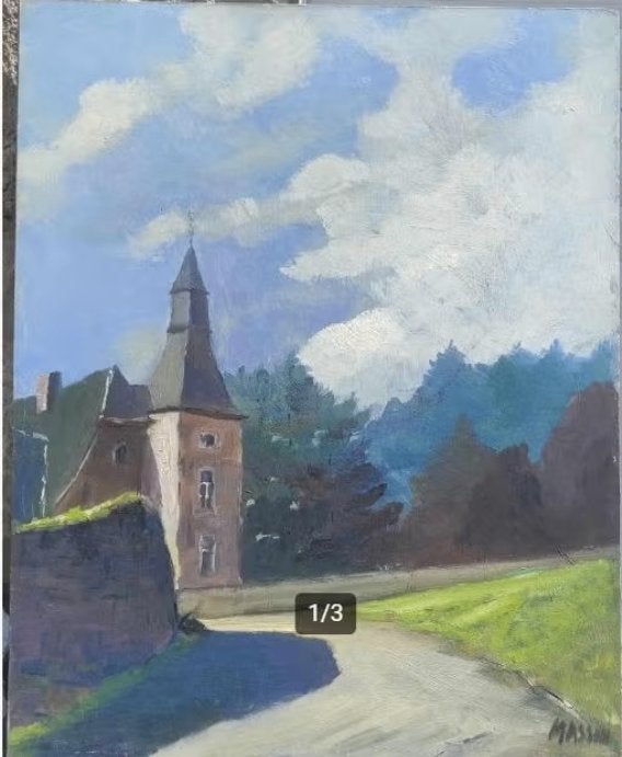 huile sur panneau signe monique massin, Antiquités & Art, Enlèvement ou Envoi, Panneau