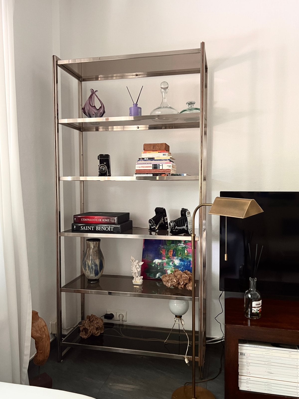 Étagère retro vintage verre et chrome, Maison & Meubles, Enlèvement, Comme neuf