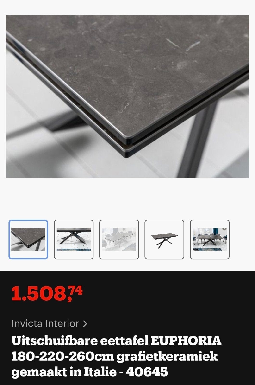 Tafel - Uitschuifbare Tafel - Keramiek, Ophalen, Keramiek, 200 cm of meer, Zo goed als nieuw