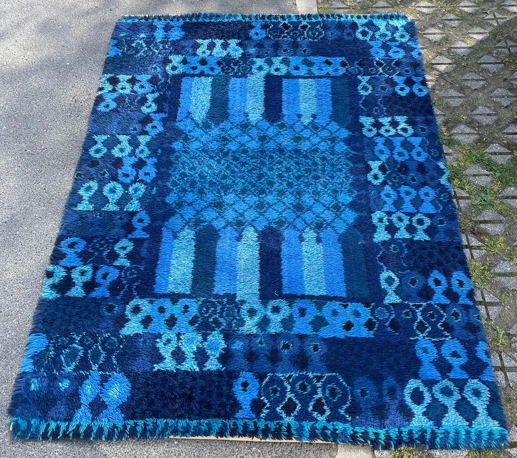 Vintage tapijt desso retro design blauw dessonate 130/190, Ophalen, Zo goed als nieuw, Blauw