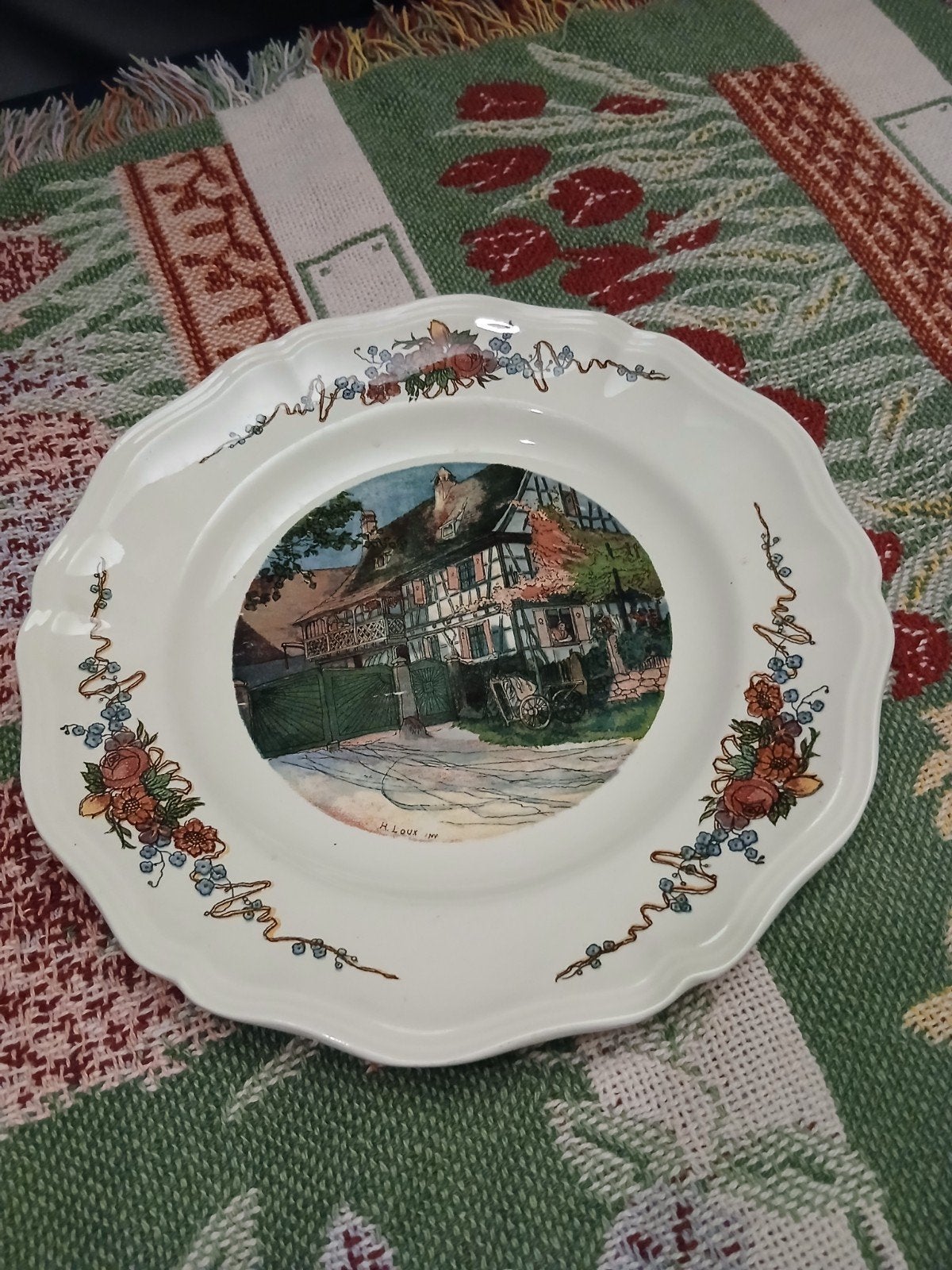 Assiette decorative alsacienne Obernai Sarreguemines par Hen, Enlèvement ou Envoi