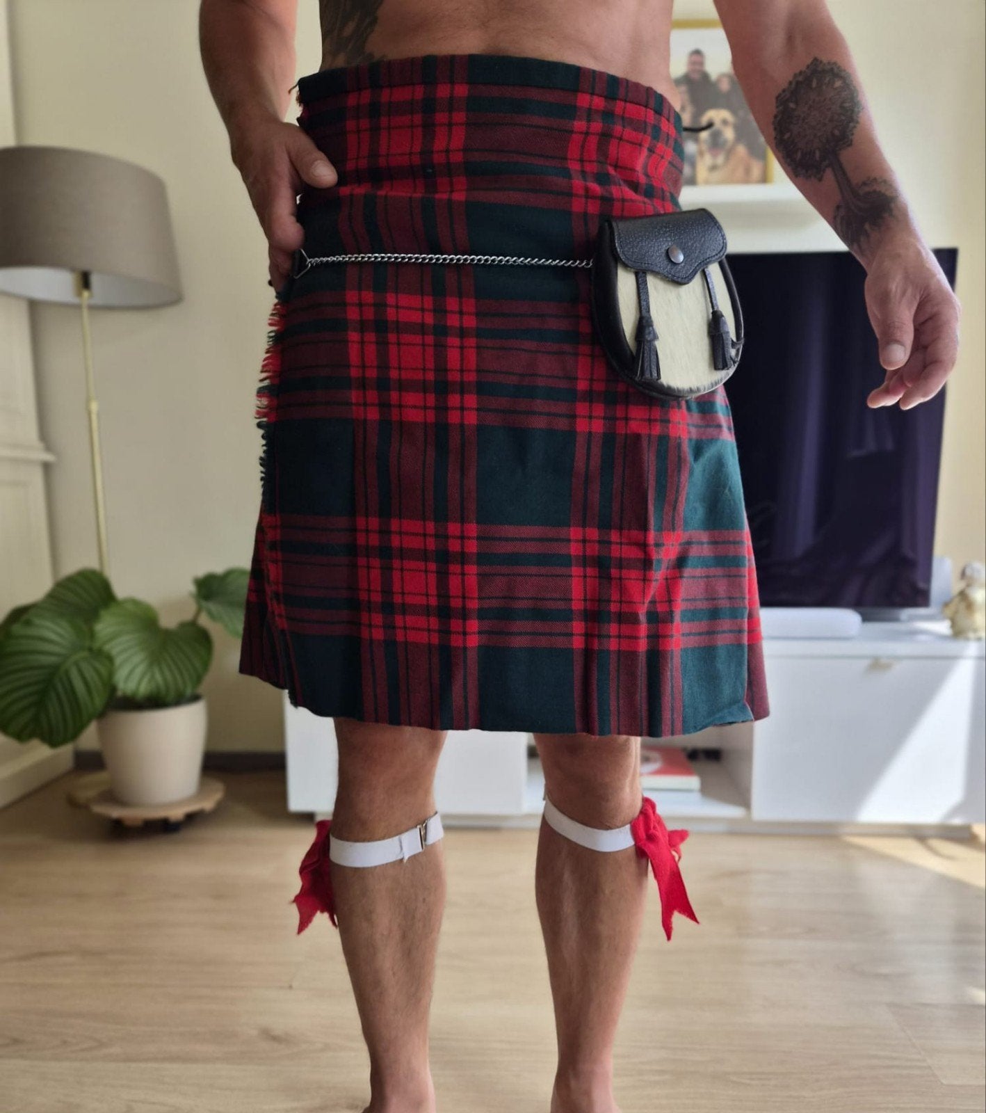authentieke Schotse kilt, Gedragen, Ophalen, Maat 38/40 (M), Rood