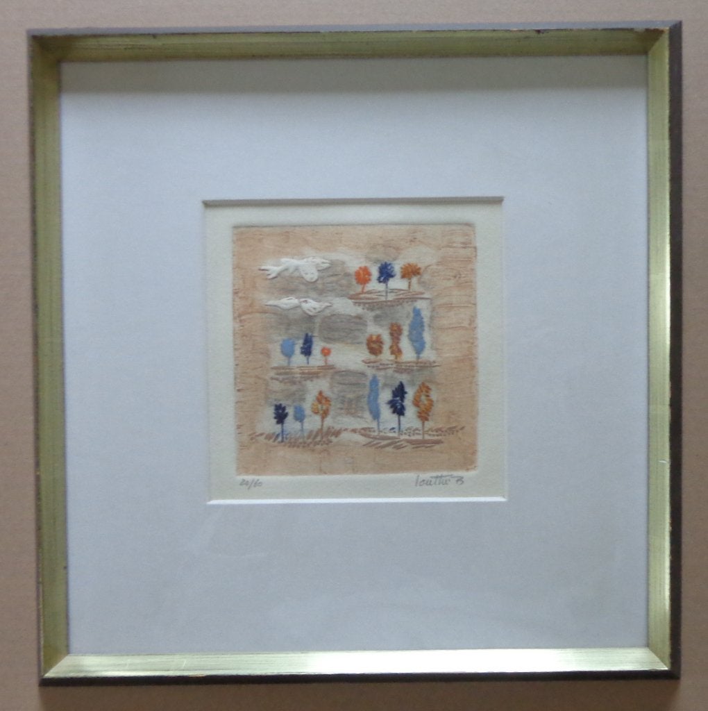 LOUTTRE B. / PAYSAGE AUX ARBRES / KLEURETS / 38x37cm KADER, Numéroté, Enlèvement ou Envoi, Abstrait, Eau-forte