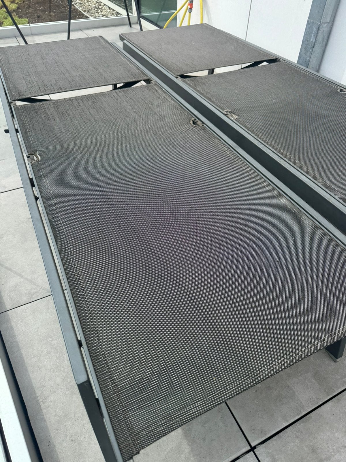 2 mooie aluminium ligzetels – antraciet – €120 voor beide, Ophalen, Zo goed als nieuw, Aluminium, Verstelbaar