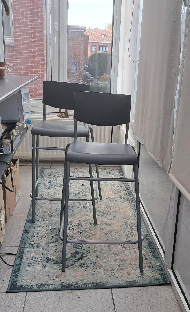 chaises de bar, Avec repose-pieds, Métal, 2 tabourets, Comme neuf