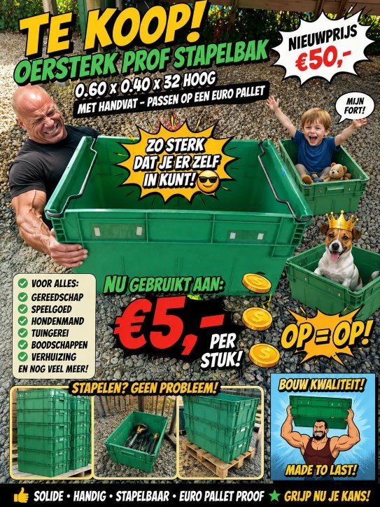 stapelbak oersterk 45 euro nu 5 euro past op euro palet, Ophalen
