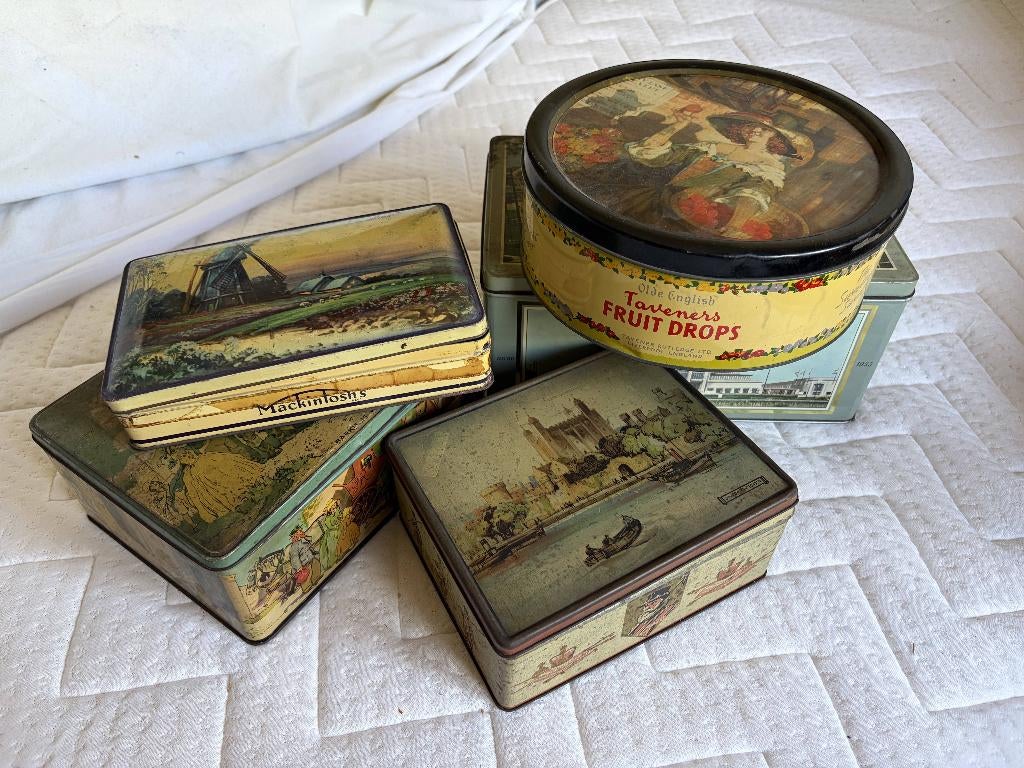 Vintage tinnen dozen, Verzamelen, Ophalen, Gebruikt, Overige