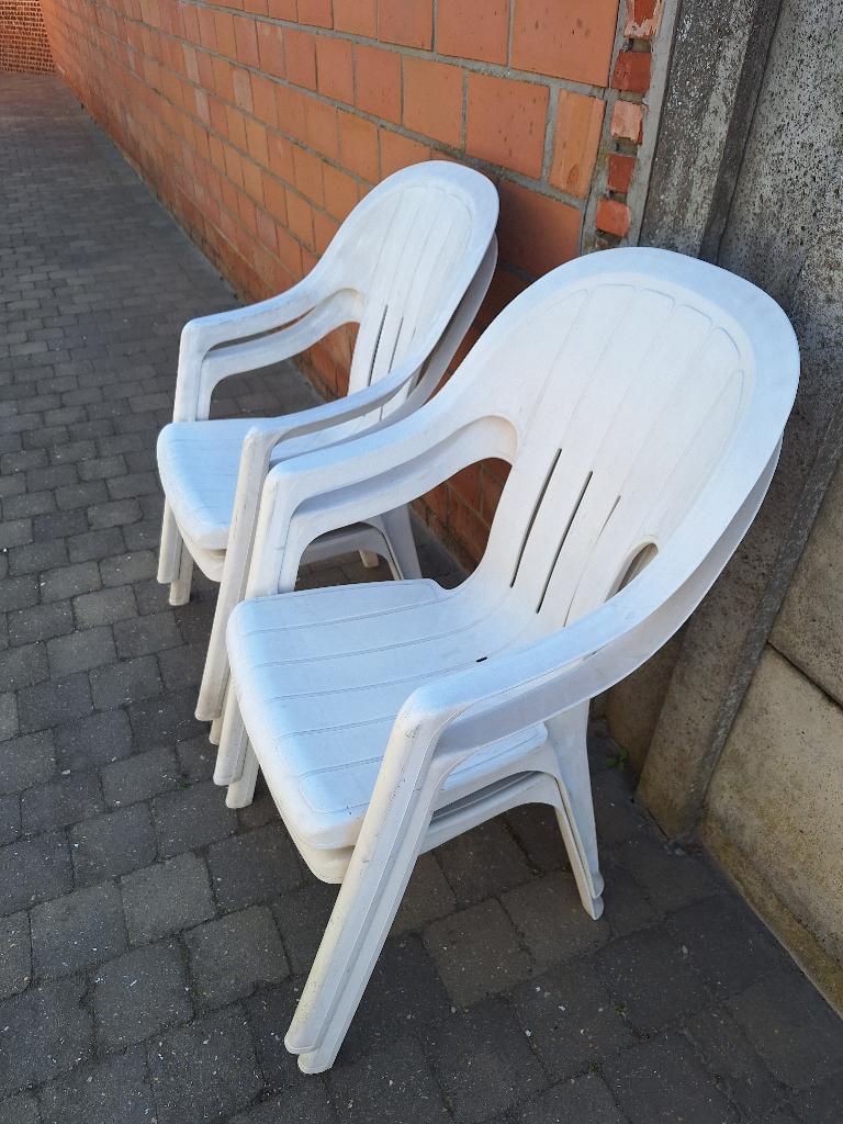 Tuinstoelen wit, Tuin en Terras, Ophalen, Gebruikt, Kunststof, Stapelbaar