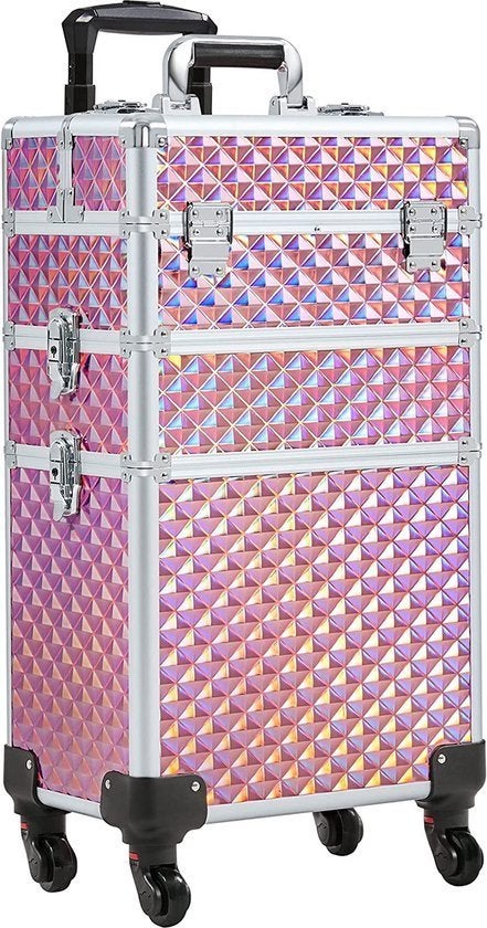 Cosmeticakoffer trolley lichtroze, 3-in-1, afsluitbaar, Ophalen, Nieuw, Roze, Met slot