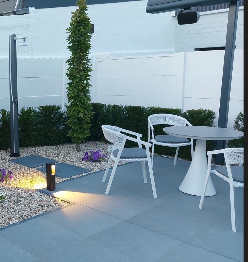 Tuin/Terras Tafel volkeramiek blad met stoelen en kussens, Tuin en Terras, Ophalen, Zo goed als nieuw, Rond, Aluminium