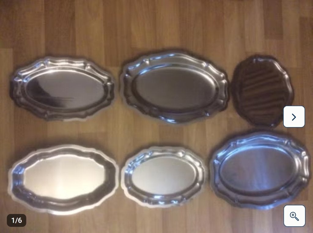6 plats/assiette de service en acier inoxydable, Enlèvement ou Envoi, Comme neuf, Inox, Autres types