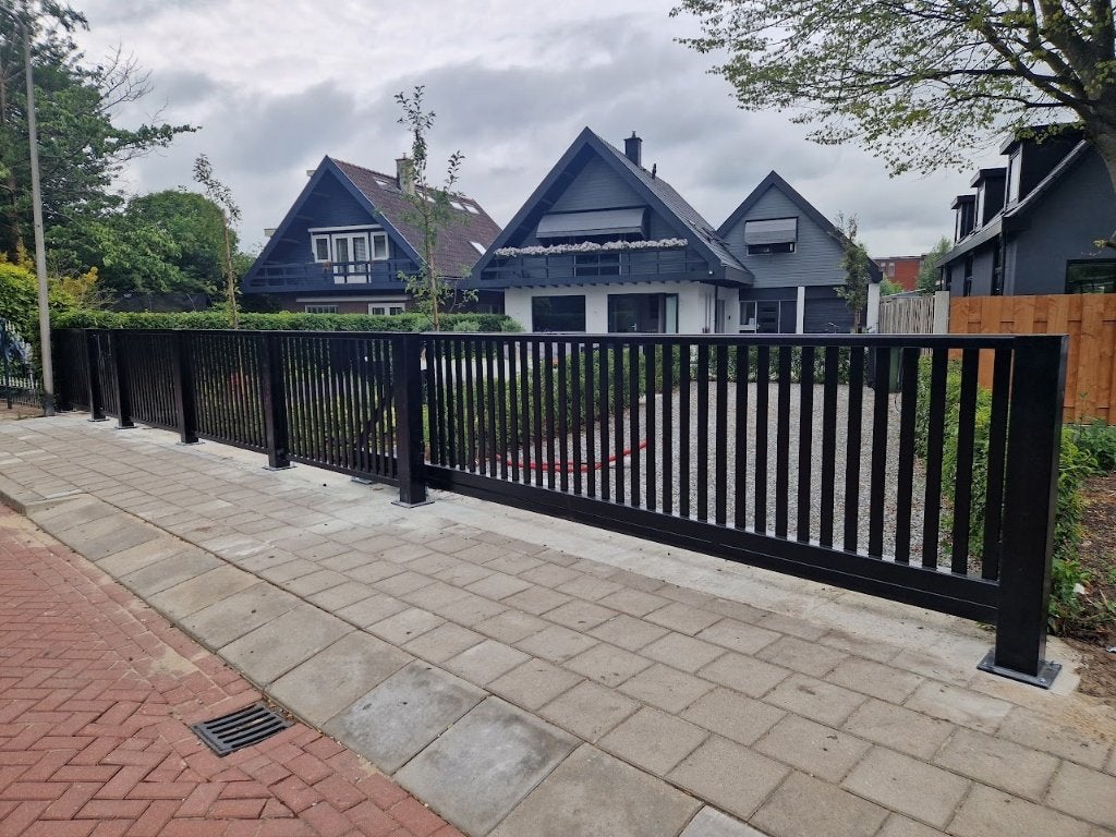 Lamellen houtlook schuifpoort of draaipoort incl montage, Ophalen, Nieuw, IJzer, Schuifpoort