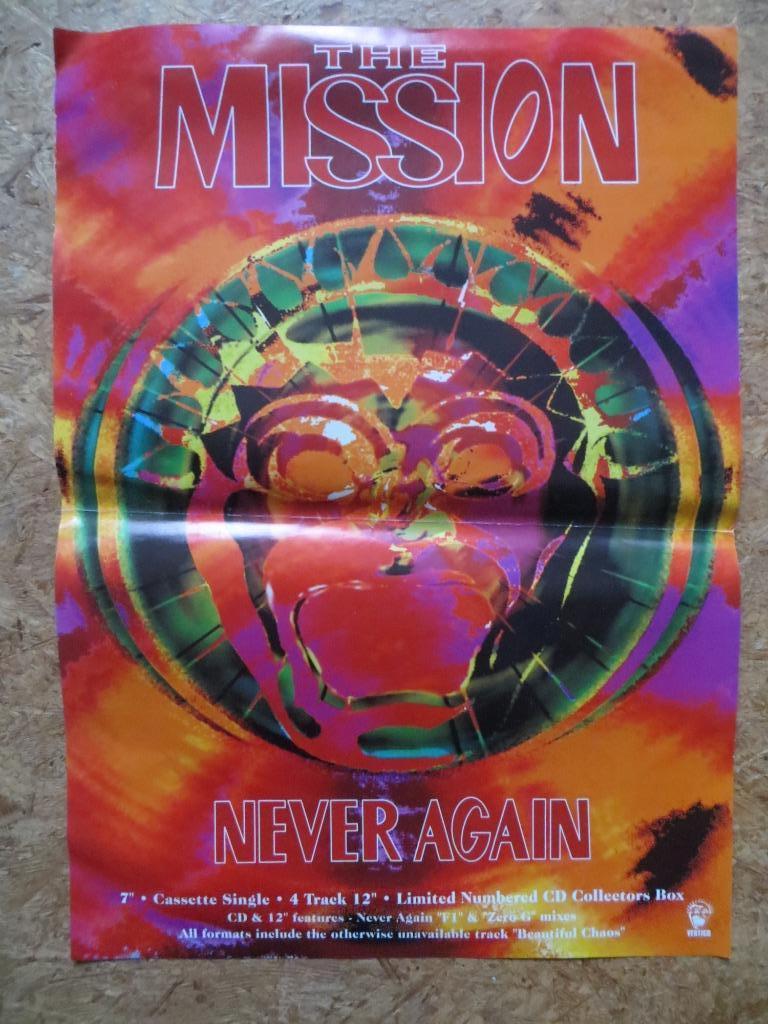 THE MISSION OFFICIAL RECORD COMPANY  POSTER " NEVER AGAIN ", Gebruikt, Verzenden, Rechthoekig Liggend, A1 t/m A3