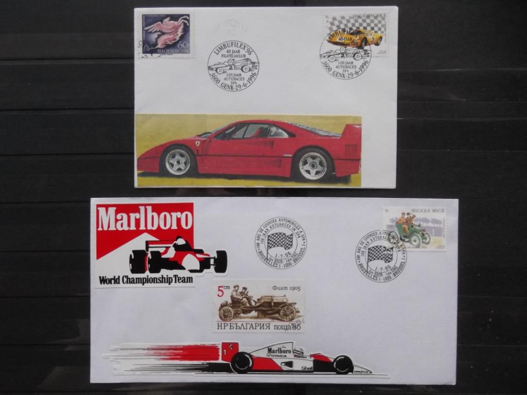 2 FDC Autoraces Spa 1996, Postzegels en Munten, Met envelop, Ophalen of Verzenden, Gestempeld, 1e dag stempel