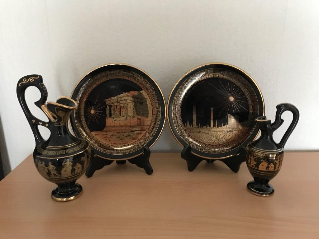 Céramique grecques plaquées or 24K diam.20cm, Enlèvement, Comme neuf, Porcelaine, Assiette ou Plat