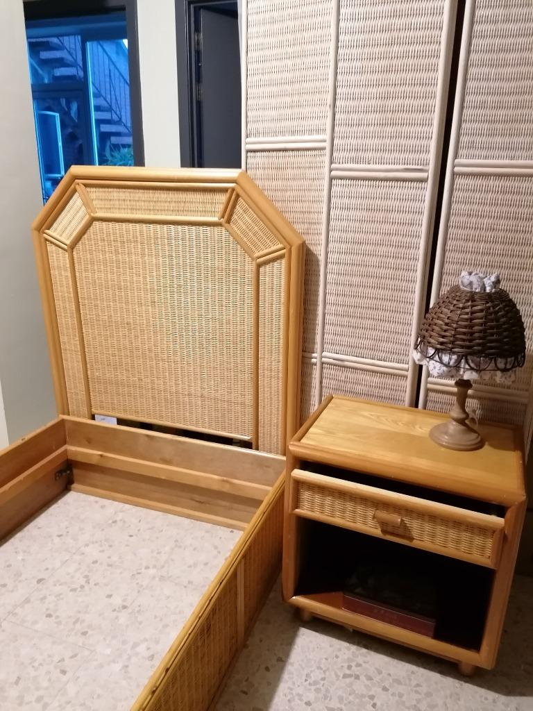 Bedhoofd/Bedbak/nachtkastje in rotan afgewerkt met pitriet, Ophalen, Gebruikt, 90 cm, Eenpersoons